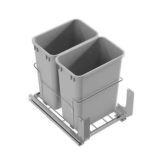 Dowell B18 Aluminum Base Wastebasket Pullout with Door Mount and Two 35Qt/9Gal Plastic Bins (4012 0218+35x2)
