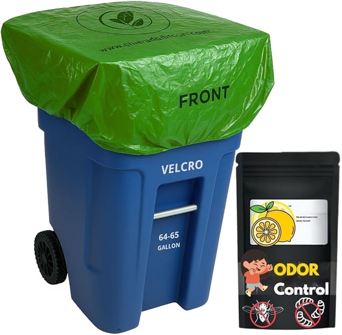 Outdoor Trash Can Lid Cover – 32 Gallon Elastic Seal, Odor Control, Lemon Scented, Chemical Free, Reusable 1 Pack