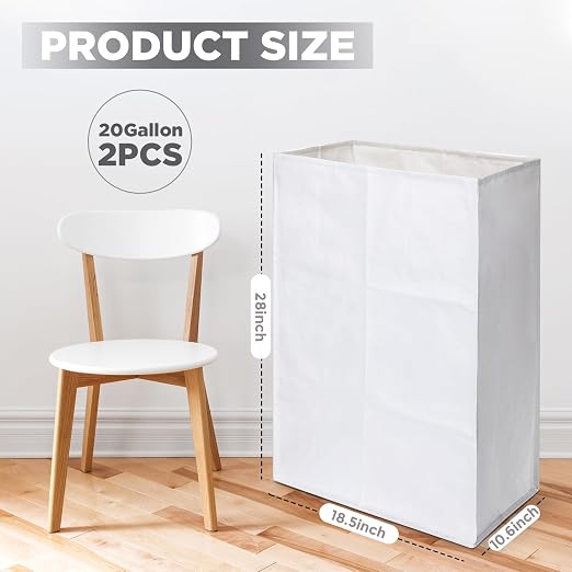 2 Pack 20 Gallon Disposable Trash Cans Reusable Garbage and Recycling Bins Trash Can Bin for Parties Events Wedding Birthday Activities, 28.4 Height x 18.5 Width x 10.6 Depth(White)