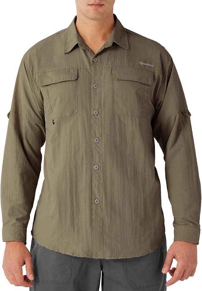 NAVISKIN Men's UPF 50+ Sun Protection Long Sleeve Fishing Shirts | UV Protective, Quick Dry, Vented Back, Utility Pockets, Roll Up Sleeves, Lightweight PFG Shirts For Hiking Camping Safari