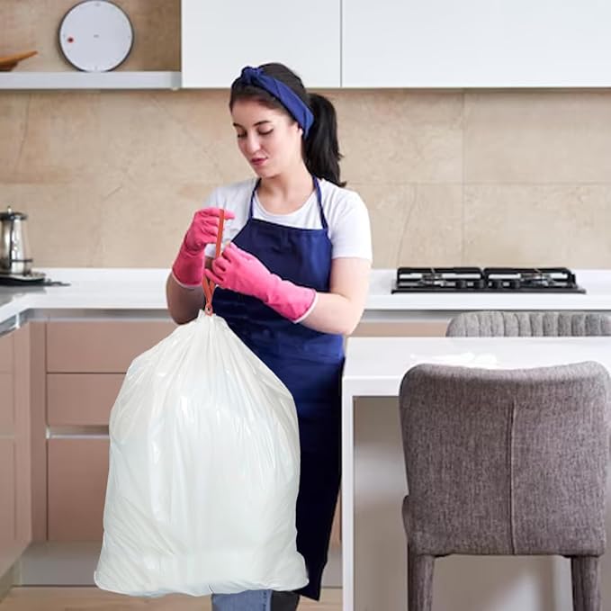 BEIDOU-PAC Trash Bags 8-10 Gallon Drawstring, 60 Count Garbage Bags, Large Kitchen Trash Bags, Odorless & Heavy Duty White Plastic Food Scrap Bags for Bathroom Bedroom Office Waste