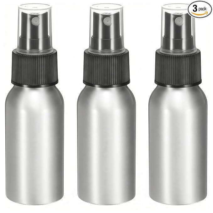 3 Pcs Aluminum Fine Mist Spray Bottle with Black Pump Sprayer Empty Sample Atomizer Containers for Essential Oils Perfume Aromatherapy Makeup Water size 50ml/1.7oz
