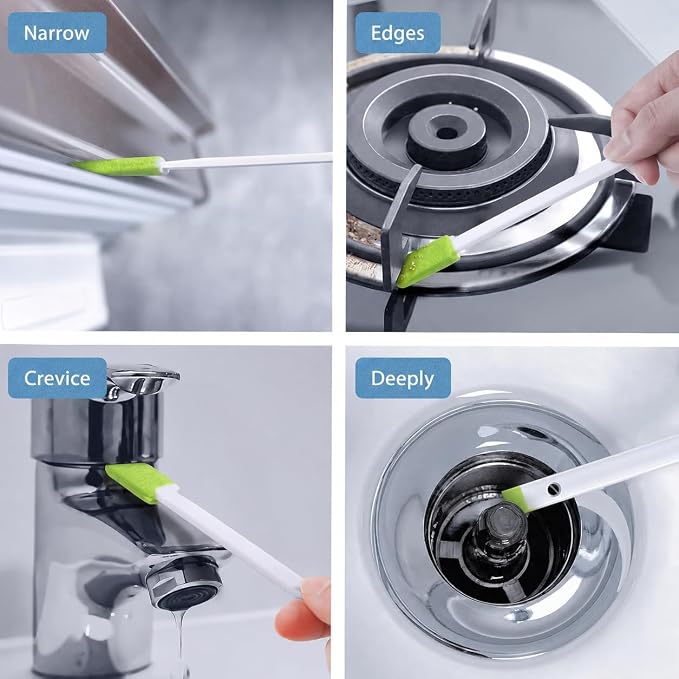 Lumkew Crevice Cleaning Brush Tool Set, Small Spaces Cleaning Brushes Tiny Nook and Cranny Cleaning Tools Cleaner Toilet Seat Detail Thin Tight Gaps Vent Grooves Housekeeping Household Use, Green