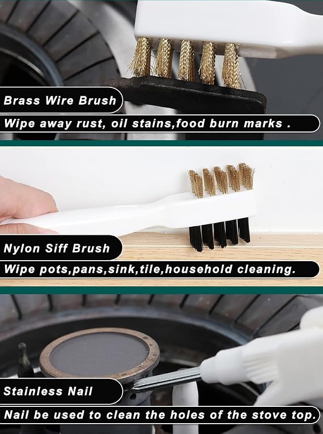 Gas Stove Brass Wire Stiff Bristles Brushes Rust Cleaner for Kitchen Grease Grime Pot Pan
