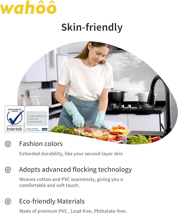 LANON wahoo Cleaning Gloves with Cotton Flocked Liner, Surf Spray, Small | Dishwashing, Latex Free, Skin-Friendly, Dishes Washing, Reusable, DEHP-Free, Non-Slip, Household Kitchen Gloves