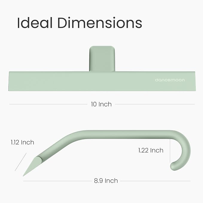 JustHang Shower Squeegee with Built-in Hook, 10'' Matte Green | Award-Winning Design, All-One-Piece Soft-Touch Silicone, for Glass Door, Bathroom, Window, Mirror, Tile Wall, Car