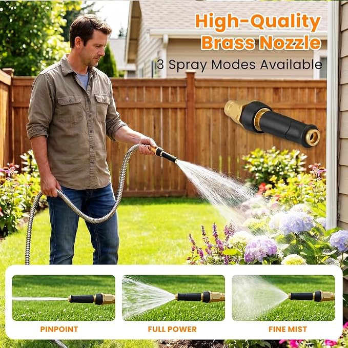 Rosy Earth Expandable Metal Garden Hose 50 FT - 304 Stainless Steel Water Hose 50 FT - Lightweight non Kinking Flexible Garden Hose, no Bite