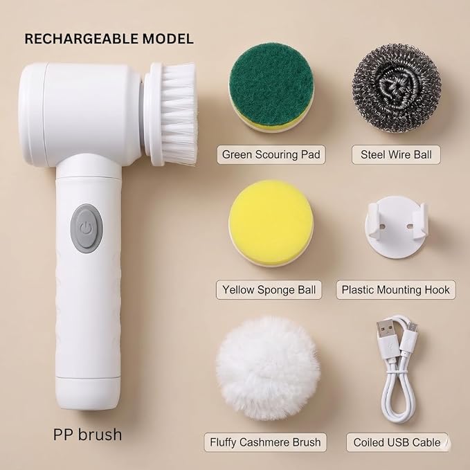 Electric Spin Scrubber - Cordless IPX7 Waterproof Shower Scrubber with 2 Speed Settings and 6 Replaceable Heads，Electric Cleaning Brush for Bathroom，Kitchen and Windows