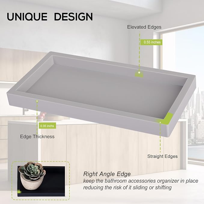 Silicone Bathroom Vanity Tray Dish Soap Holder Sink Organizer, Light Grey | Small, Thickened Silicone, Easy to Clean, Waterproof, Non-Slip, for Countertop, Kitchen, Bedroom, Dresser