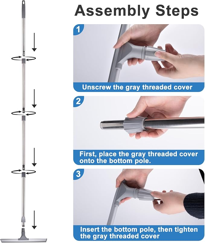17.3" Floor Squeegee，Squeegee Broom for Floor with 62" Long Handle, Shower Squeegee for Tile Shower Walls,Garage, Deck, Bathroom, Glass,Window, Concrete Floor