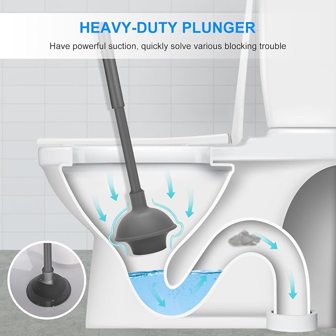 SetSail 3 Packs Toilet Brush and Plunger Set for Bathroom Cleaning, Gray | Semi-Hidden Toilet Plungers Heavy Duty Toilet Bowl Brush and Holder for Bathroom Toilet Plunger and Brush Set with holder