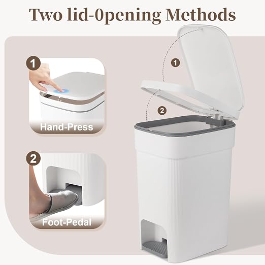 Small Bathroom Trash Can with Lid Slim Step Garbage Can 4 Gallon White | Stylish Decor Soft Close Trash Bin Plastic Wastebasket with Trash Bags for Kitchen Bedroom Office Living Room Toilet College
