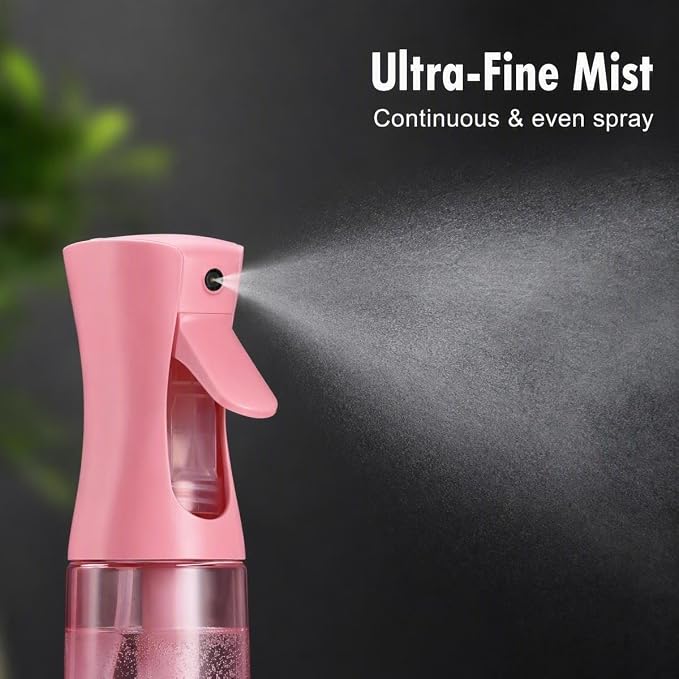 2 Pack Spray Bottles, 6.8oz(200ml) Continuous Spray Bottles & 2oz(60ml) Travel Spray Bottle, Refillable Pink Water Sprayer for Hairstyling, Barbers, Plants, Cleaning, Skincare (PINK)