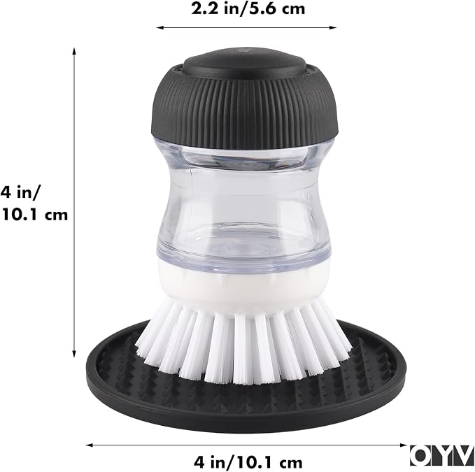 OYV Soap Dispensing Palm Brush Set | Includes Silicone Drip Tray, 1 Refill, Non-Scratch Nylon Bristles, Kitchen Dish Scrub Brush for Cleaning Pots, Pans, Sinks