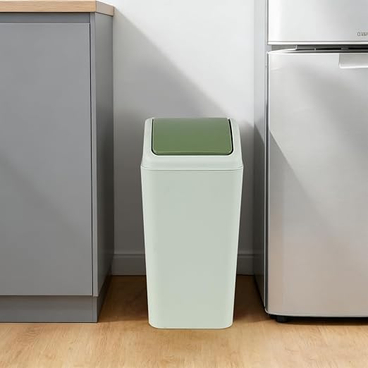 4.5 Gallon Slim Trash Can, Plastic Trash Can with Swing Lid, Green | Durable Plastic Material, Swing Top Lid, Ideal for Bathroom, Bedroom, Office and Dorm