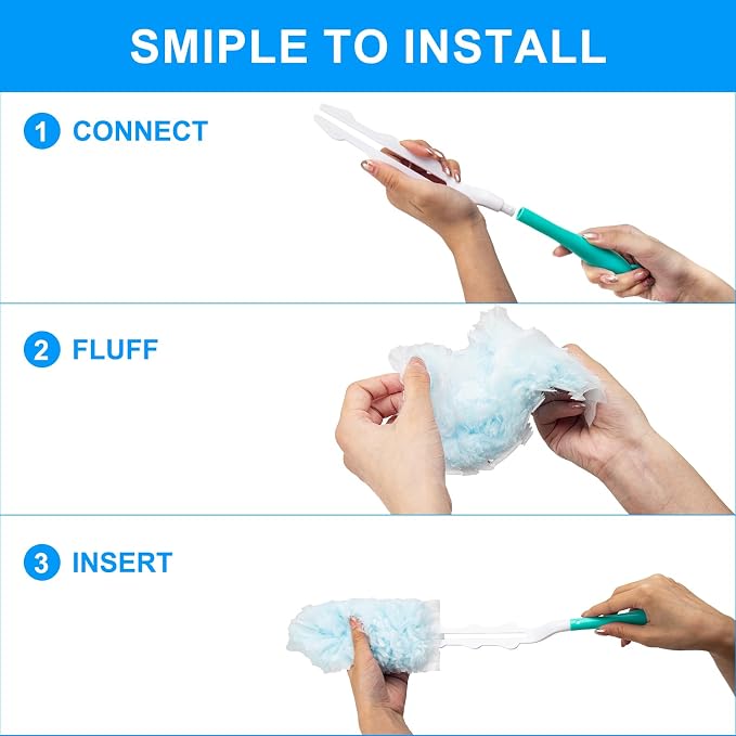 KeFanta 360° Heavy Duty Duster Refills for Swiffer Duster, 30 Count | MultiSurface 360° Duster Refills with1 Handle, 4X Microfibers, Disposable Dusters for Cleaning Home Blinds Fans Corners