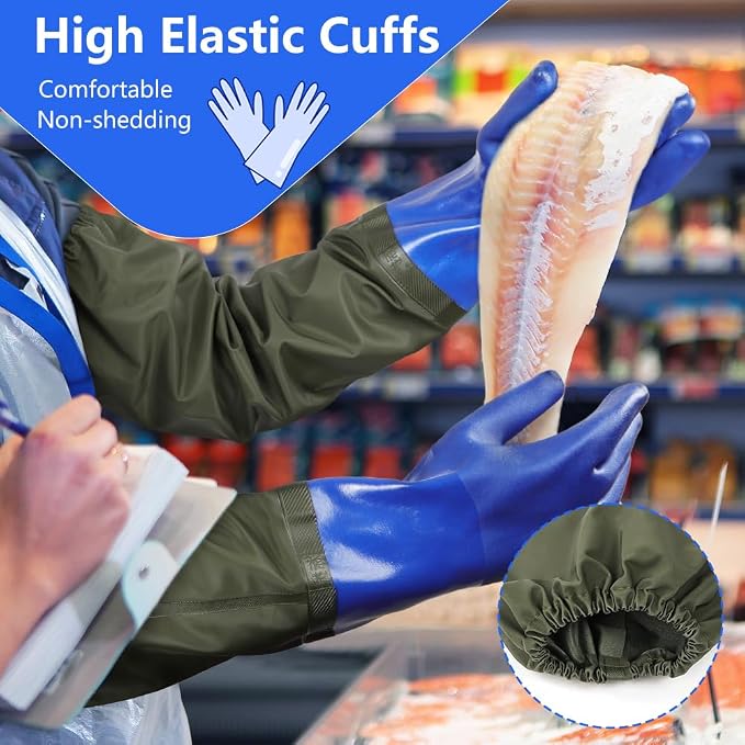 AUAUY 27" PVC Chemical Resistant Gloves, Long Rubber Gloves | Heavy Duty, Waterproof Reusable Long Sleeve Glove for Cleaning Suitable for Chemical, Acid, Alkali and Oil Work