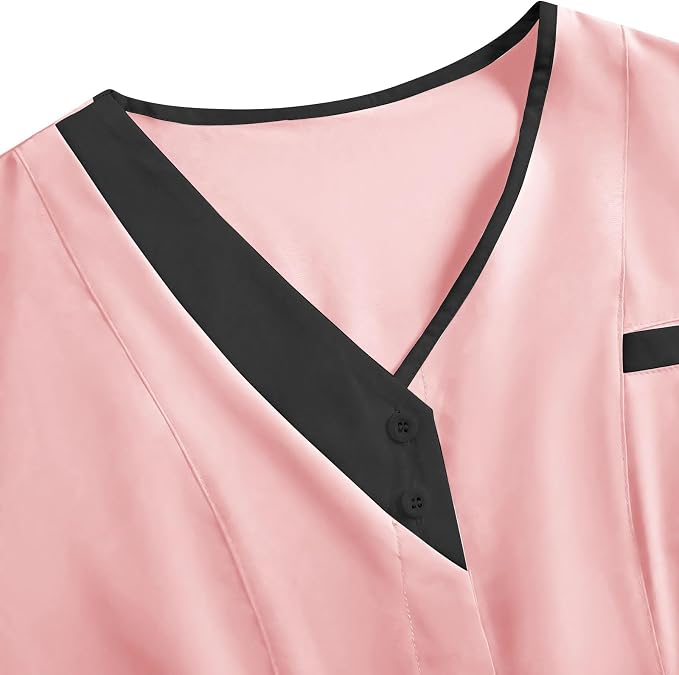 2026 Housekeeping Uniform Cleaning Uniforms - Button V Neck Top & Pants with Multi Pockets - Scrubs for Women