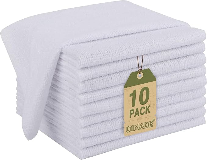 Microfiber Cleaning Cloth, 10 Pack Reusable Microfiber Towels | for Cars Lint Free Cleaning Shop Towel Rags for Home Kitchen Automotive Bar Mechanic Restaurant Garage, 11.5"x 11.5", White