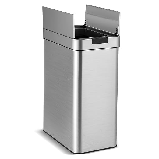 Trash Can, 13.2 Gallon Motion Sensor Garbage Bin with Wing Lids, Anti-Fingerprint Touchless Waste Bin with Soft-Closing & Stay Open, Stainless Steel Garbage Can for Narrow Spaces