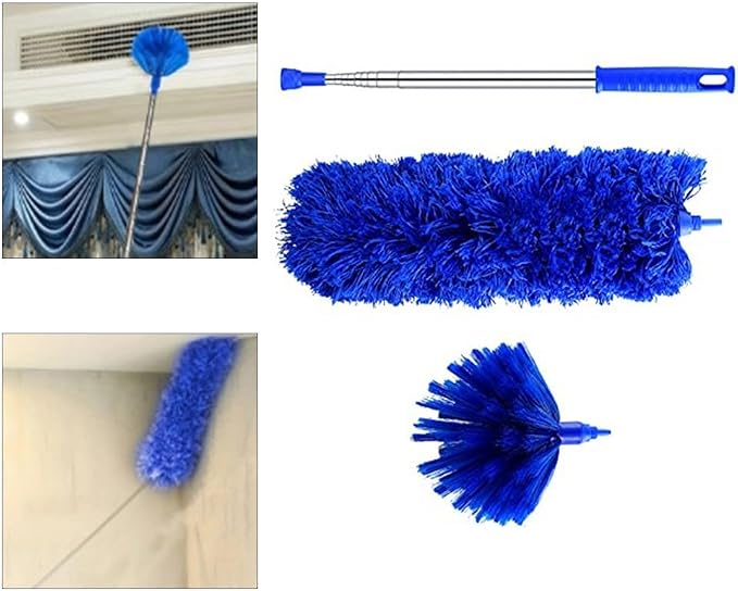 2 Pcs Extendable Feather Duster with Stainless Steel Pole, Microfiber Cleaning Brush for Ceiling Fans Blinds Cars and High Corners, 15.7 Inch(7)