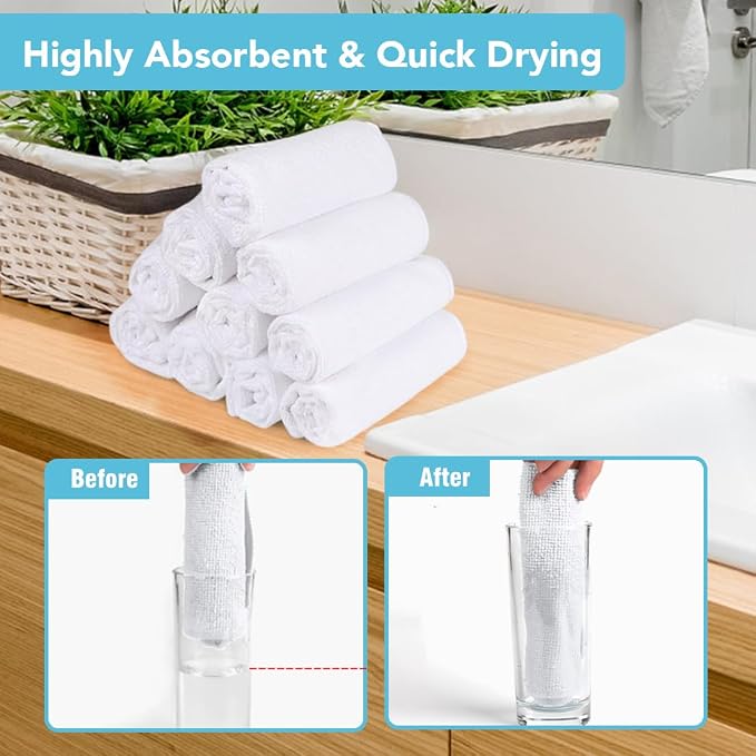 Orighty Washcloths, 5 Pack Microfiber Face Towels, 12x12 Inch White | Highly Absorbent & Soft Feel, Multi-Purpose Wash Cloths & Hand Towels for Bathroom, Hotel, Spa, and Gym