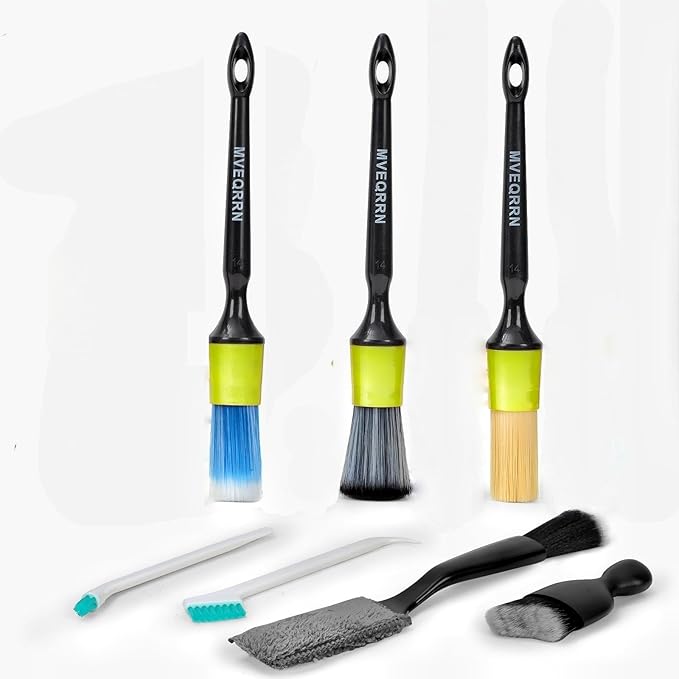 MVEQRRN 7PCS Car Detailing Brush Set,Boars Hair Detail Brush kit(Green) | Ultra Soft No Scratch,Car Dust Brush,Car Detailing Brushes Kit,Detail Brushes Car Detailing for Interior Exterior