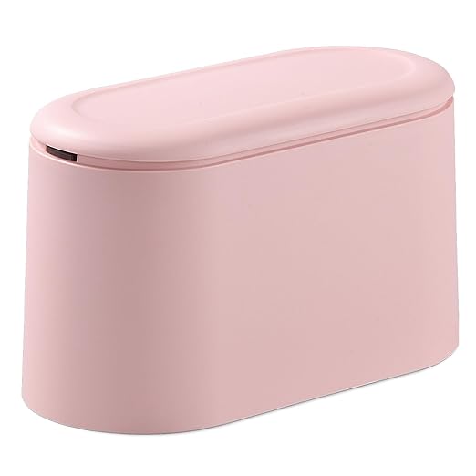 SUBEKYU Mini Trash Can with Lid,Small Desktop Trash Can,Pink 0.5 Gal | Countertop Mini Garbage Cans,Small Garbage Can for Office, Tiny Wastebasket for Desktop