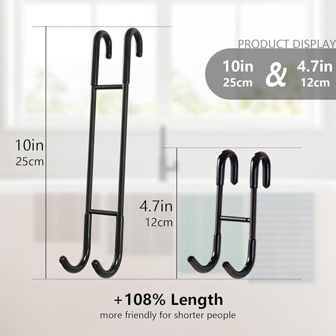 NINETREX Shower Door Hooks, Towel Hooks Frameless Glass Door, 10", 2 Pack | Heavy Duty SUS 304 Stainless Steel, for Towels Squeegee Loofah Shaver Robe, Bathroom Storage, Black