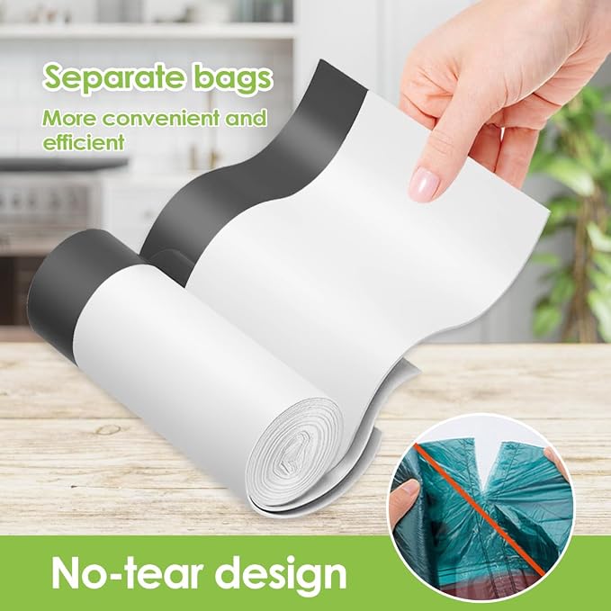 Teivio 2 Gallon Small Drawstring Trash Bags, 90 Count White Garbage Bags, Mini Plastic Bin Liners fit 1.8-2 Gal Waste Bin for Bathroom, Kitchen, Bedroom, Office, Pet Litter, Household Daily Use