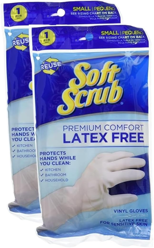 Soft Scrub Vinyl Cleaning Gloves Large – White Reusable Rubber – Cleaning Household Chores – Kitchen Washing Dishes – Rubber Gloves Dishwashing Women – Pack of 2