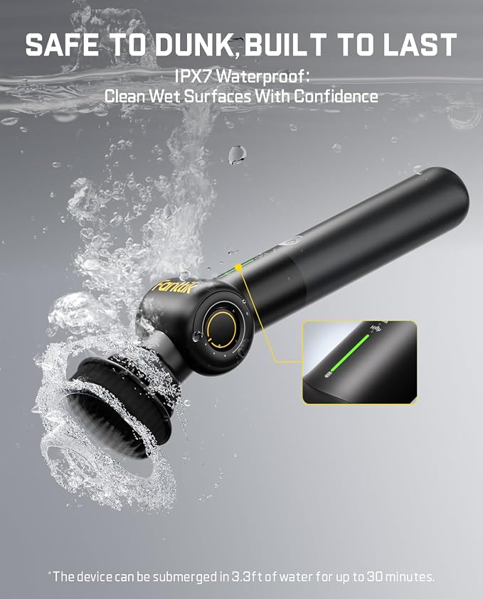 Fanttik Flip G9 Pro Electric Scrubber, VoltiPulse Motor, for Bathroom | Dual-Speed Cleaner with 6 Brush Heads, Adjustable Angle & Extendable Handle, IPX7 Waterproof, Type-C Charge, Black