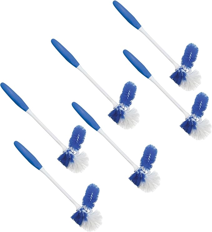 LOLA Classic Toilet Brush w/Under-The-Rim Scrubber, 6 Pack, Deep Cleans The Entire Toilet Bowl, Non-Slip Handle w/Rubber Comfort Grip