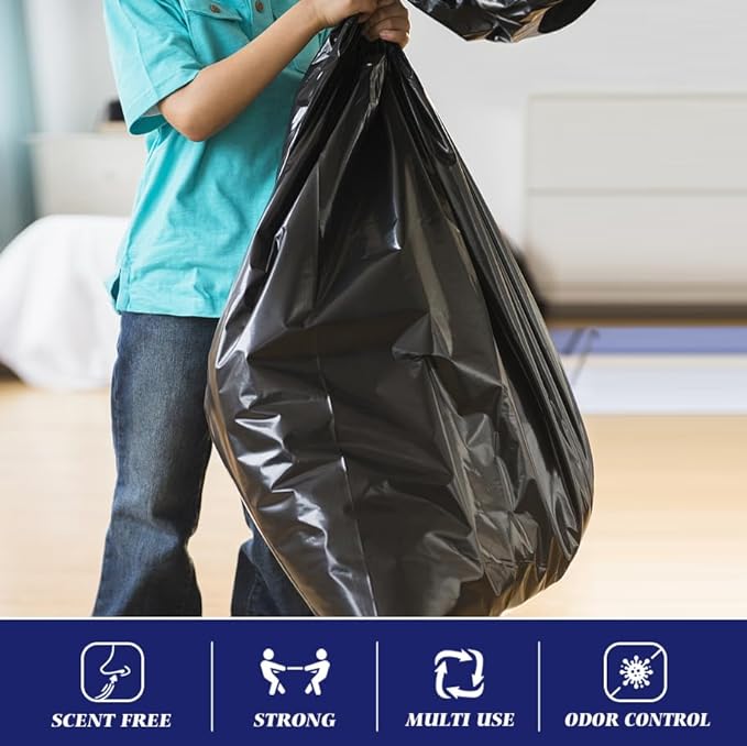 Teivio 55-60 Gallon Black Trash Bags | 180 Bags Extra Large Multi-Use Heavy Duty Commercial Garbage Bags | Lawn And Leaf Bags | Outdoor Yard Waste Bag | Contractor Workshops Trash Bin Liner