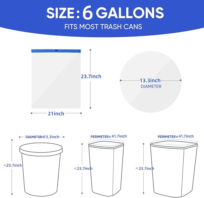 Trash Bags 6 Gallons Drawstring Garbage Bags 60 Count for Office, Living Room, Kitchen and Bathroom Trash Cans- Thickened, Stretchy, Unscented