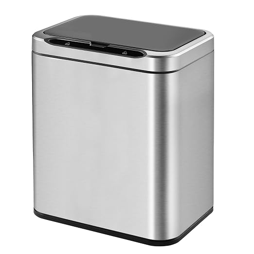 ELPHECO Stainless Steel Office Trash Can Silver, 3.5 Gallon | Motion Sensor Garbage Can Touchless Smart Trash Can Automatic Waste Bin for Kitchen, Office, Bathroom