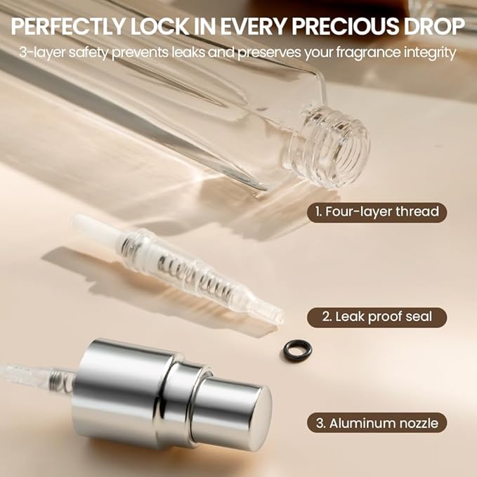 Perfume Atomizer, Refillable Spray Perfume Bottles 5pcs 0.3oz/10ml | Walnut Real Wood Lid, Classic Looking, Leak-Proof, Compact Size, Solid Bottle, Daily Touch-Up Spraying
