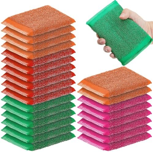 Thyle 24 Pack Steel Wool Scrubber Kitchen Sponges, Heavy Duty Non Scratch Metal Sponges, Reusable Cleaning Scrub Pads for Dishes, Pots, Pans, Sink and Tough Hard Stains (Vibrant Color)