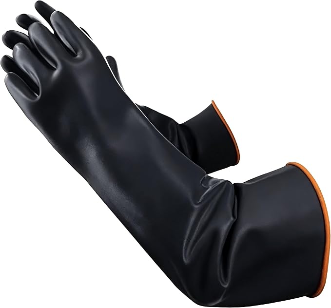 22" Chemical Resistant Gloves, Reusable Heavy Duty Long Rubber Glove, Waterproof Dishwashing Gloves for Men, Forearm Protection Resist Strong Acid, Alkali, Oil, XL Size