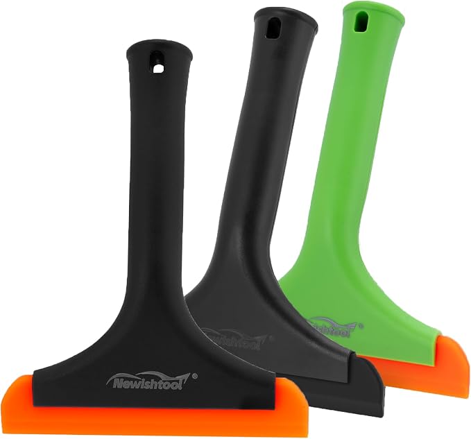 NEWISHTOOL All-Purpose Small Silicone Squeegee Window Tint Tool, 3 Pack | Small Squeegee for Shower Glass Door Mirror Car Windshield Kitchen Countertops Cleaning Water Removal Scraper w/ Hanging Hole