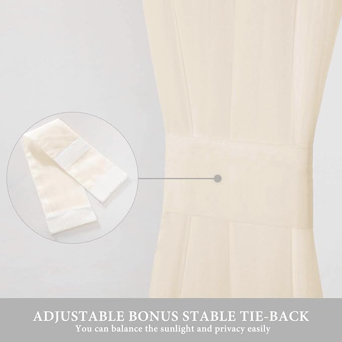 MIULEE Cream Beige 40 x 72 Inches Sidelight Sheer Curtains for French Door | Light Filtering Window Treatment for Narrow Door, Tieback, 2 Panels