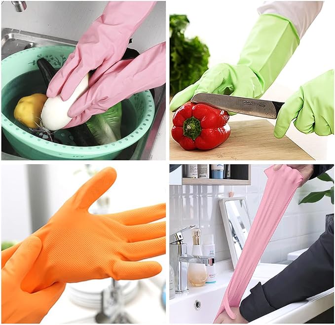 Alimat PluS Rubber Gloves Latex Free, Without Liner, 3 Pairs, Large | Reusable Dishwashing Gloves with Non Slip Embossed Texture, Waterproof Nitrile Cleaning Gloves for Laundry, Gardening
