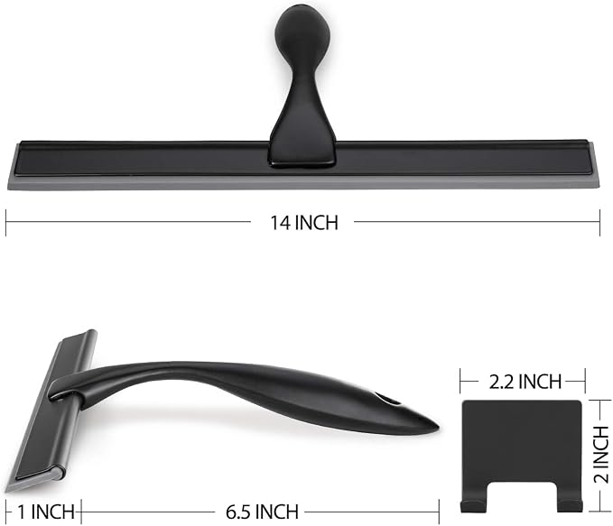 HIWARE All-Purpose Shower Squeegee for Shower Doors, Bathroom, Window and Car Glass - Black, Stainless Steel, 14 Inches