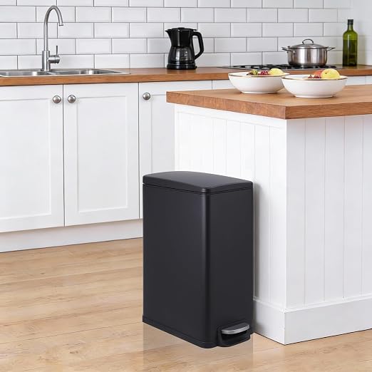 2 Slim Narrow Kitchen Trash Can with Lid, 10L+45L Stainless Steel Step Pedal Garbage Can, Soft Close & Stay Open Lid Design, Space Saving Trash Bin with Removable Inner Bucket for Kitchen, Bathroom