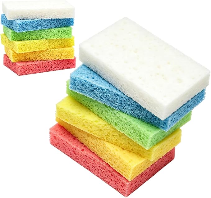 12 Pack Compressed Kitchen Sponges, Household Cleaning Sponge Expands in Water, Multi Purpose Cleaning Sponge for Dishwashing Sink Countertop and Daily Home Cleaning