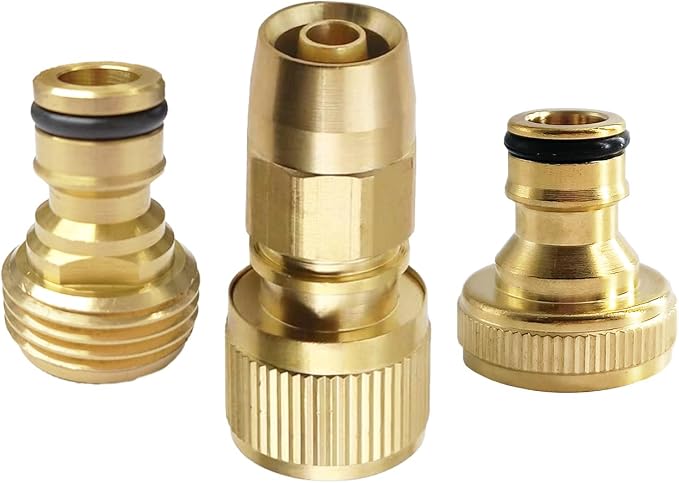 Garden Expandable Hose Repair Kit,Flexible Hose Fittings Brass Faucet Hose Adapter Collapsible Garden Hose End Replacement,3/4 Inch GHT Male and Female Quick Connector Water Hose Extender,1 Set
