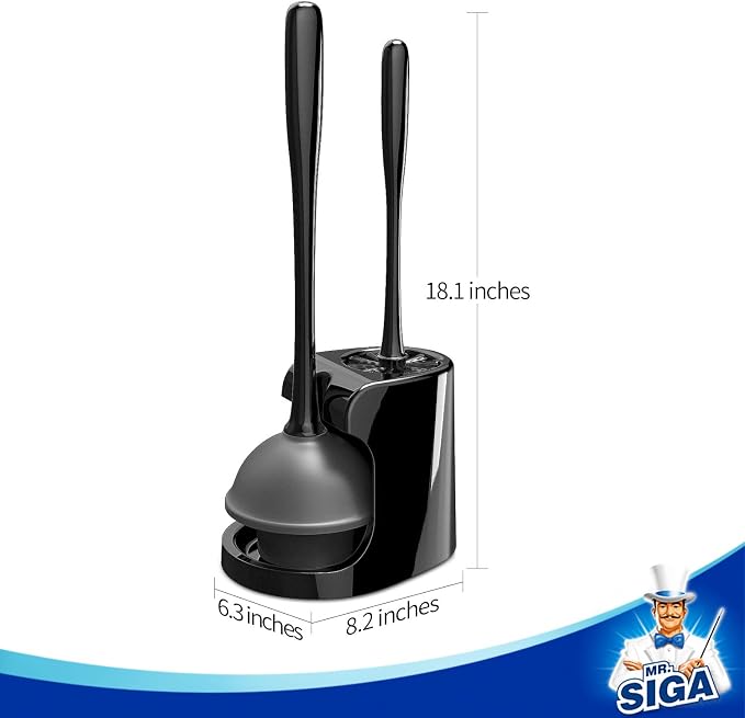 MR.SIGA Toilet Plunger and Brush Combo for Toilet Cleaning, Black, 2 Set | Heavy duty toilet brush and plunger set, toilet bowl brush and plunger with holder