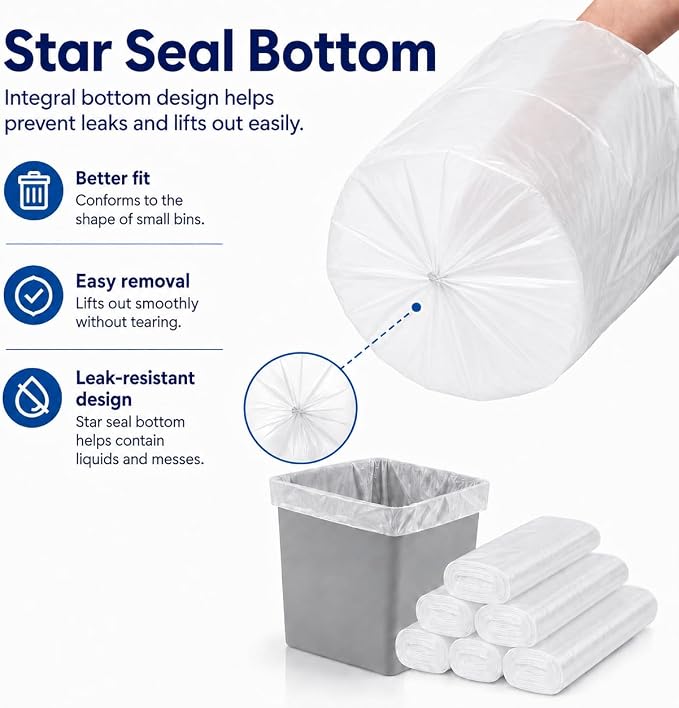 Teivio Small Trash Bags 3 Gallon 150 Counts 3 Gallon 3.1 Gallon 3.2 Gallon fit 10 liter Garbage Bags, Waste Basket Bags,Bathroom Trash Can Bin Liners, Plastic Bags for home office kitchen, Clear | Fit 10-12 Liters,2.5,2.6,2.8Gal,Mini Plastic Waste Bask...