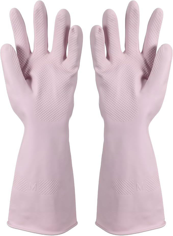 uxcell Rubber Cleaning Gloves, Reusable Household Dishwashing Long Rubber Gloves with Non-slip Grip