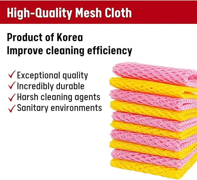 Unha's Mesh Dish Scrubber Cloths, 10 Pack, Reusable Kitchen Cleaner | Quick dry odor resistant polyester net for pots pans sinks cookware utensils stovetop grease residue and daily dishwashing